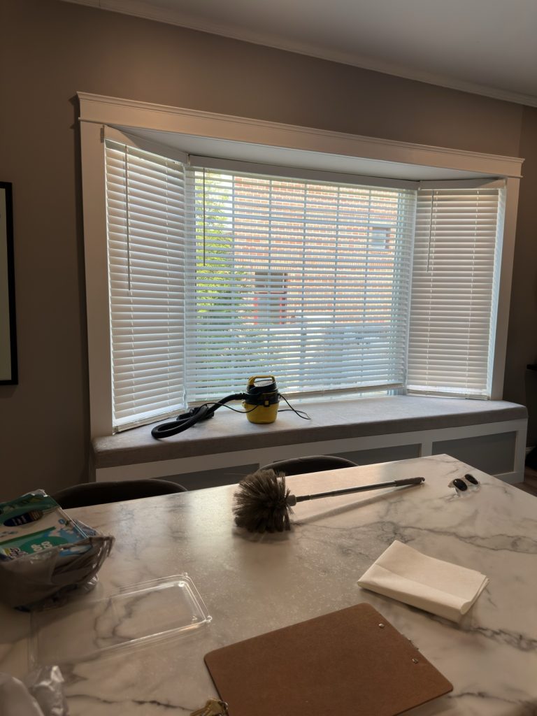 Fresh dining area with window seat after cleaning